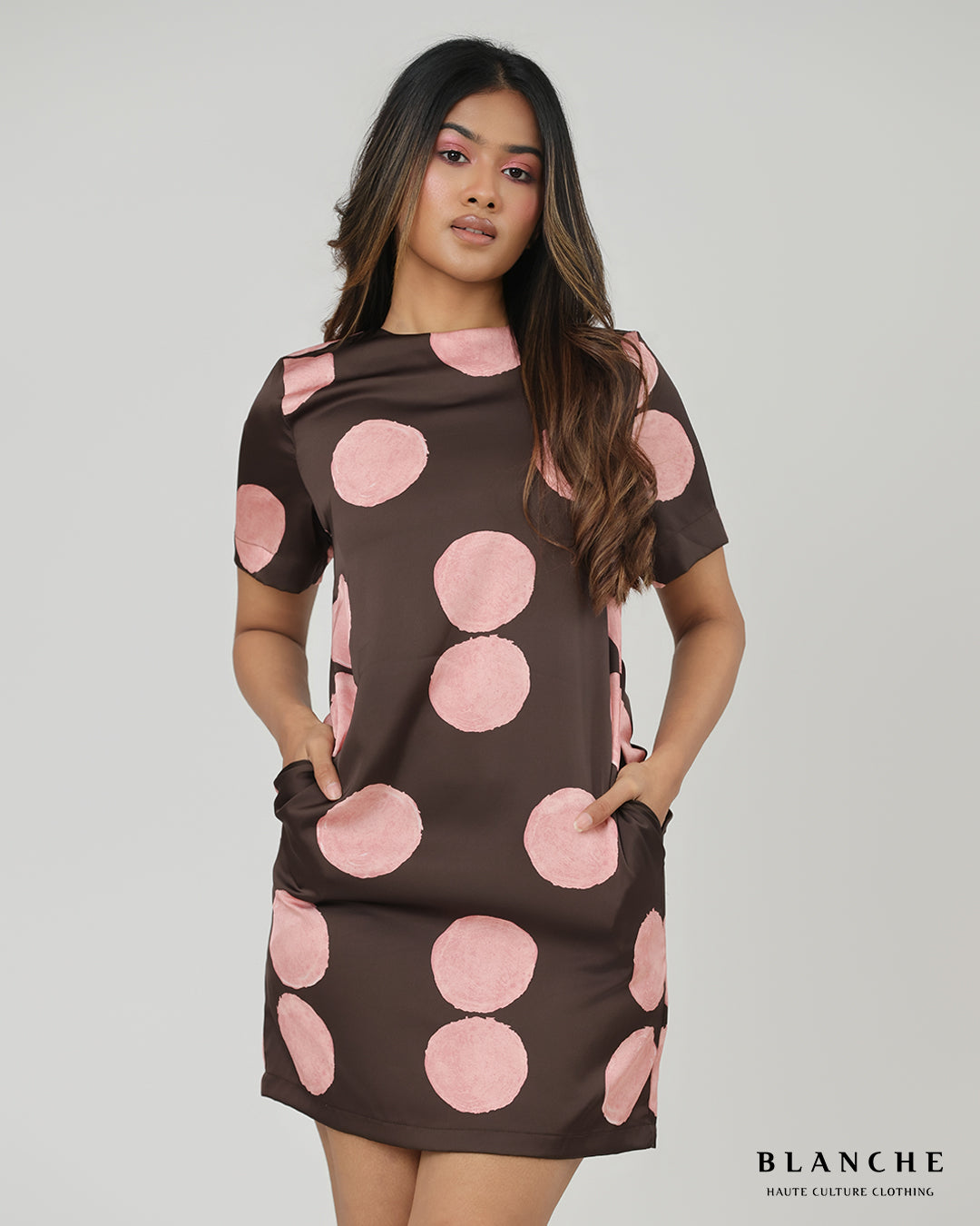 Espresso Polka-Dot Shift Dress - BG187