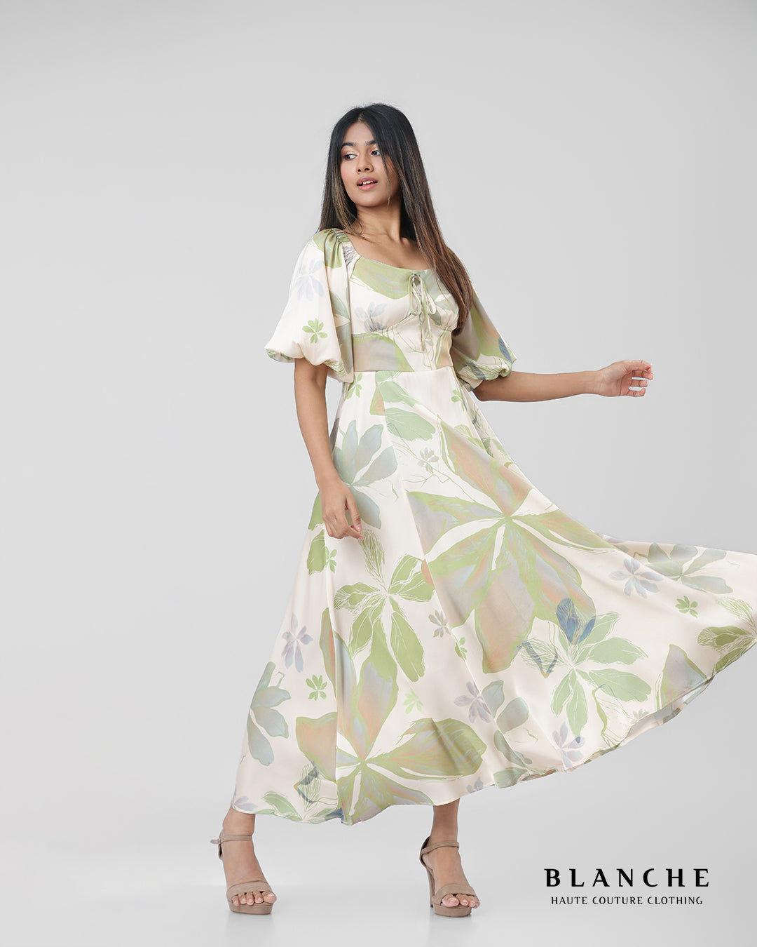 Balloon Sleeve Square Neck Maxi Dress - BG191