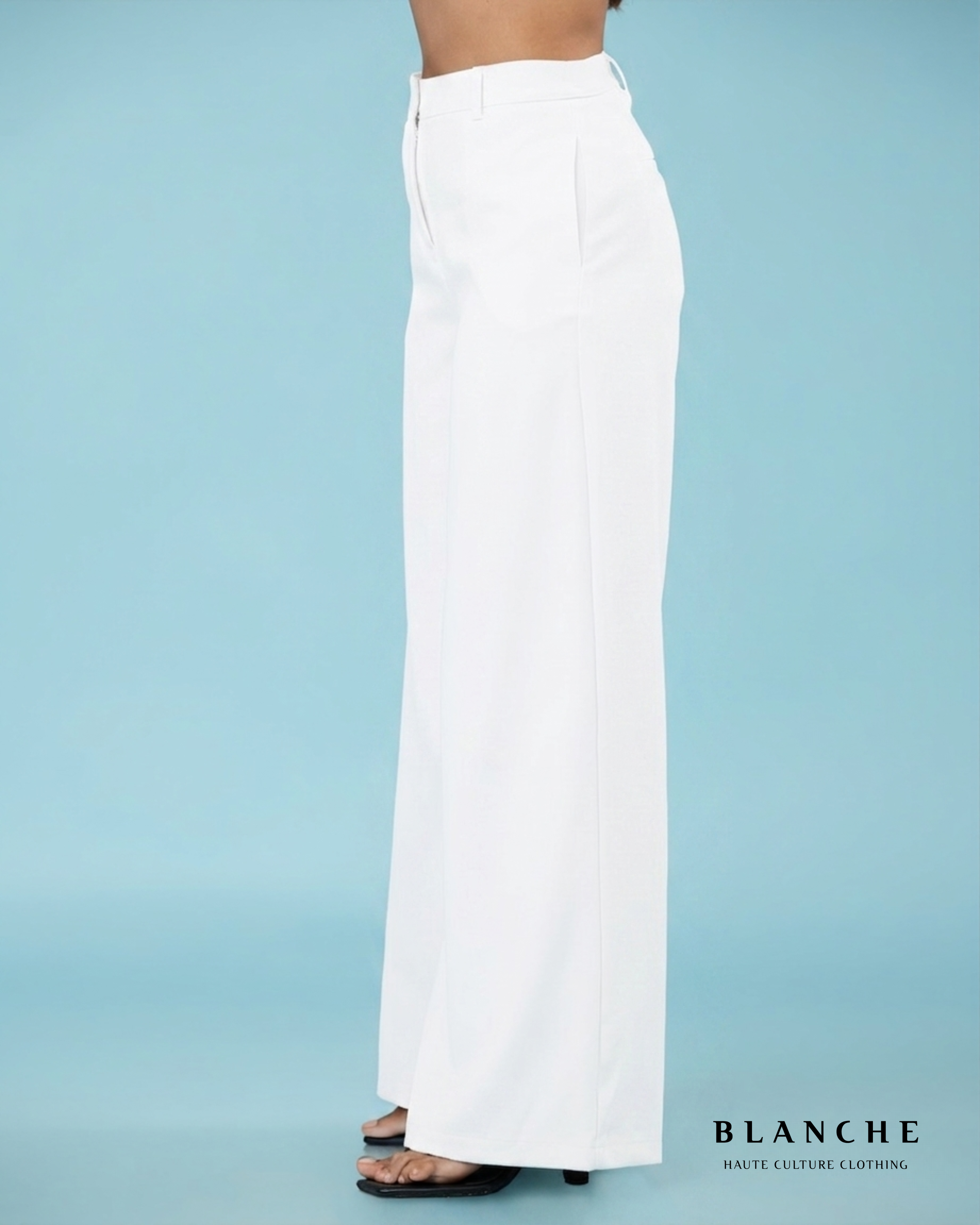Wide leg high rise pant white - BG144