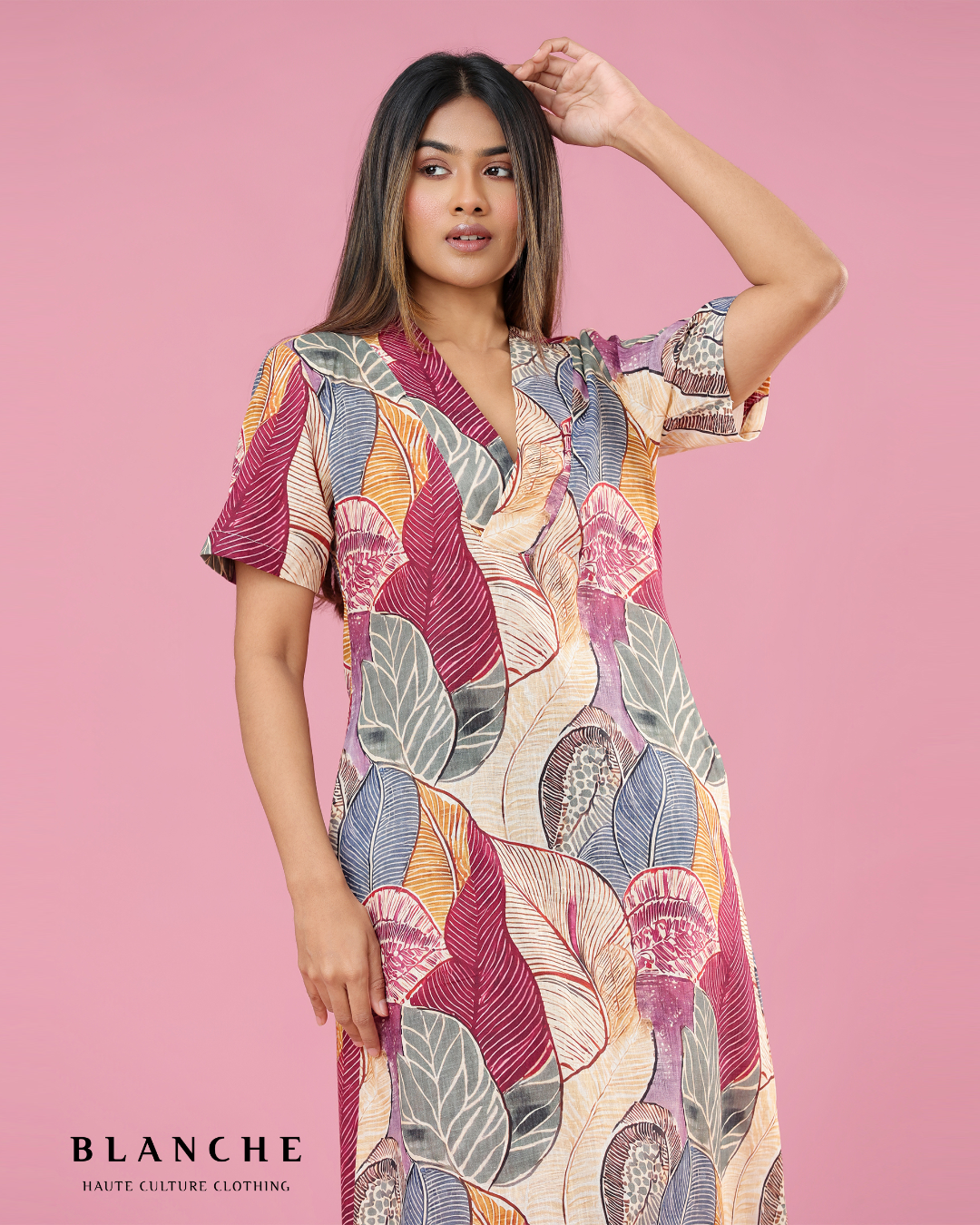 Botanical Caftan Midi Dress - BG158