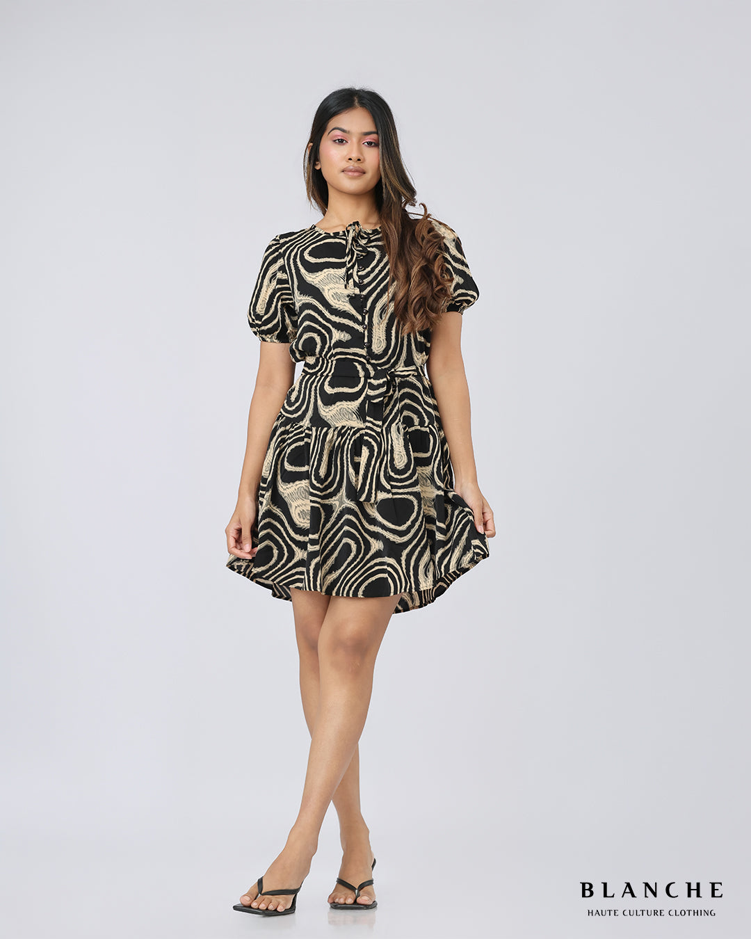 Marbled Cut-Out Mini Dress Black - BG153