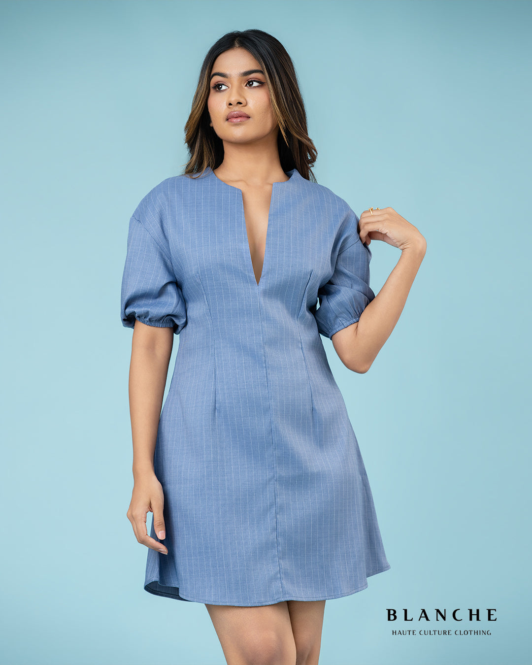 Blossom dress with deeper V neckline Blue - BG123