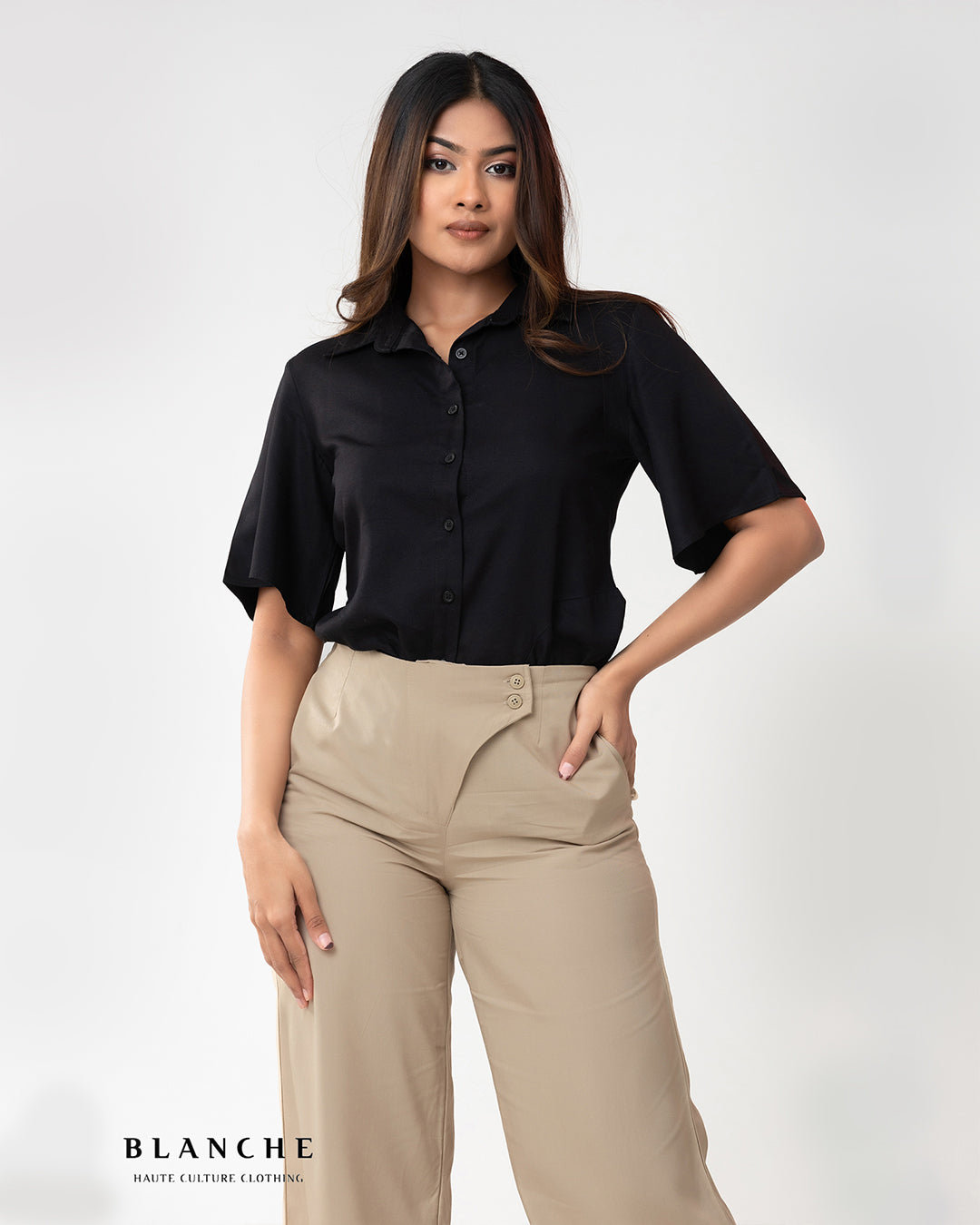 Side Buttoned Waist Bandless Pant