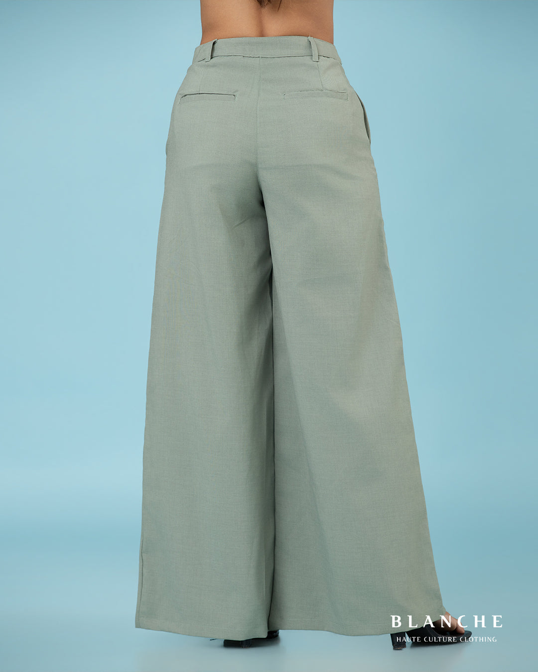 Wide leg high rise pant green - BG144