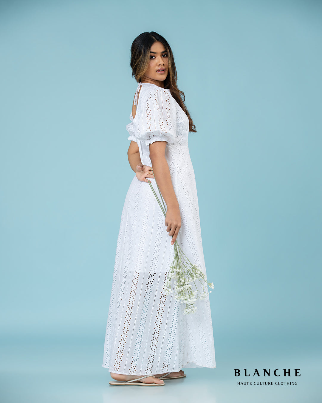 Balloon sleeve cutlawn dress - BG130