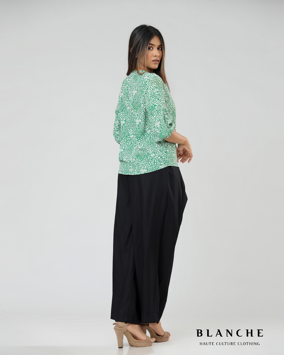 Leopard print button up top - Green - BG165