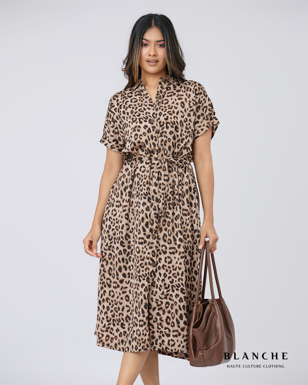 Leopard Printed Oversize Midi Dress - BG179