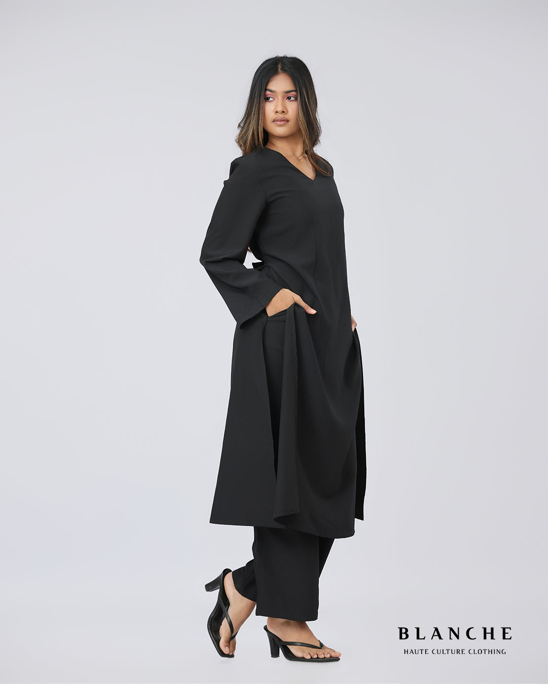 Black Long Sleeve Kurtha - BG184