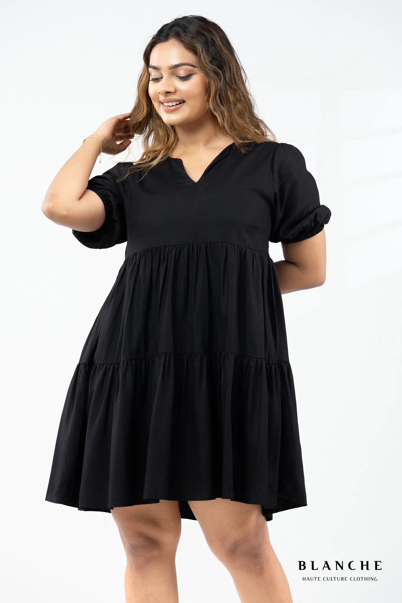 Black Puff Sleeve Mini Dress