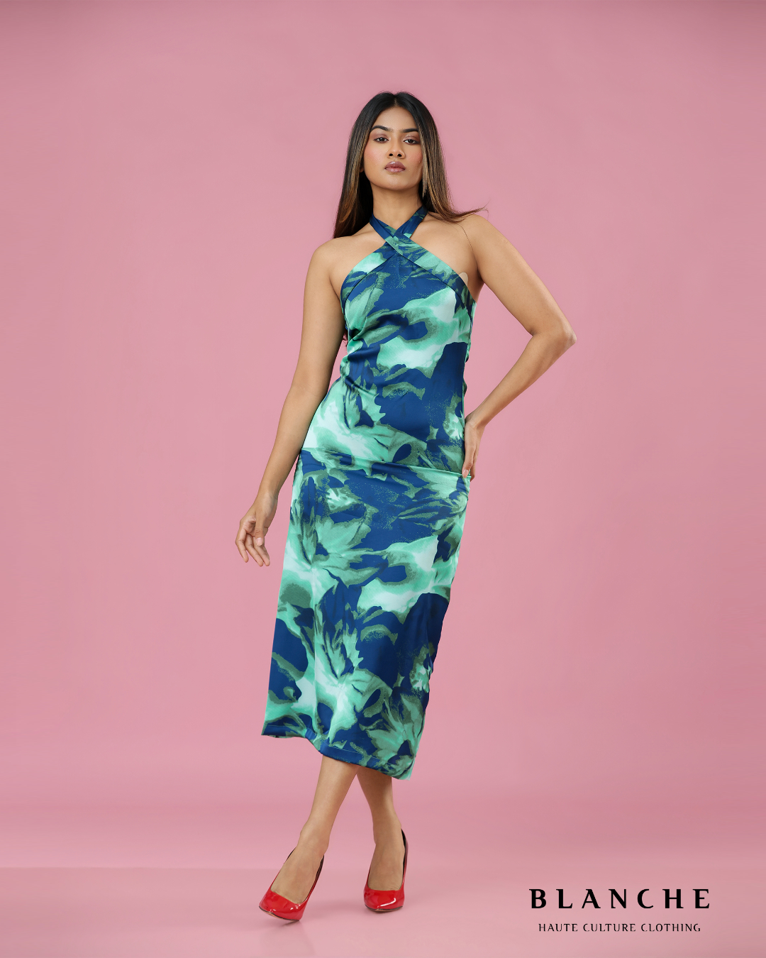 blanche halter maxi dress Living High | White Halter-Neck Maxi Dress With Long Sleeves