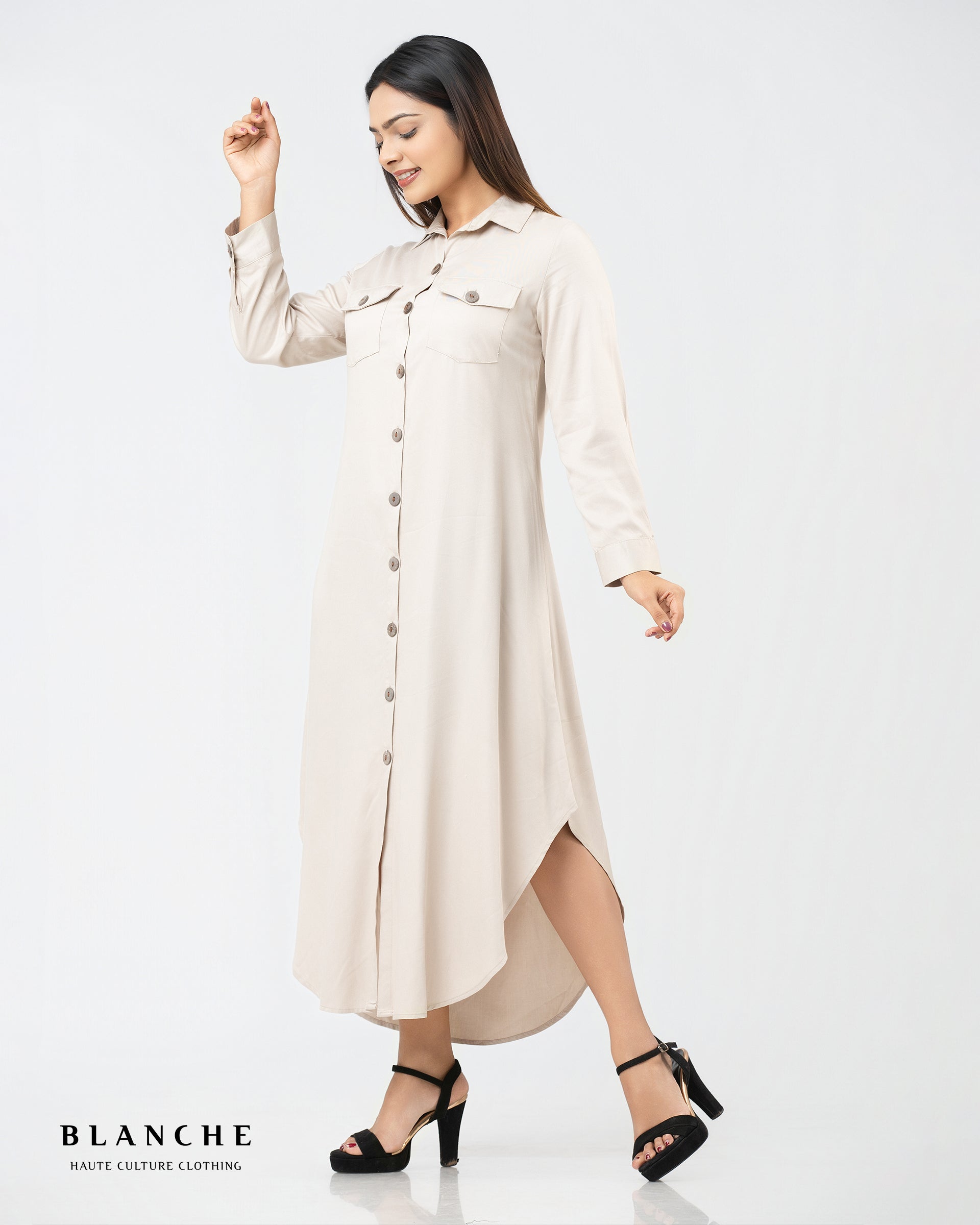 Button Detailed Shirt Midi Dress