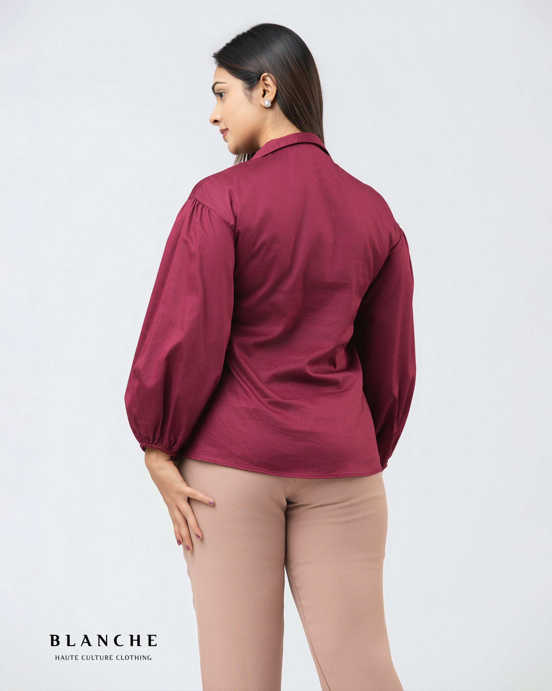 Puff Sleeves Elegant Maroon Top