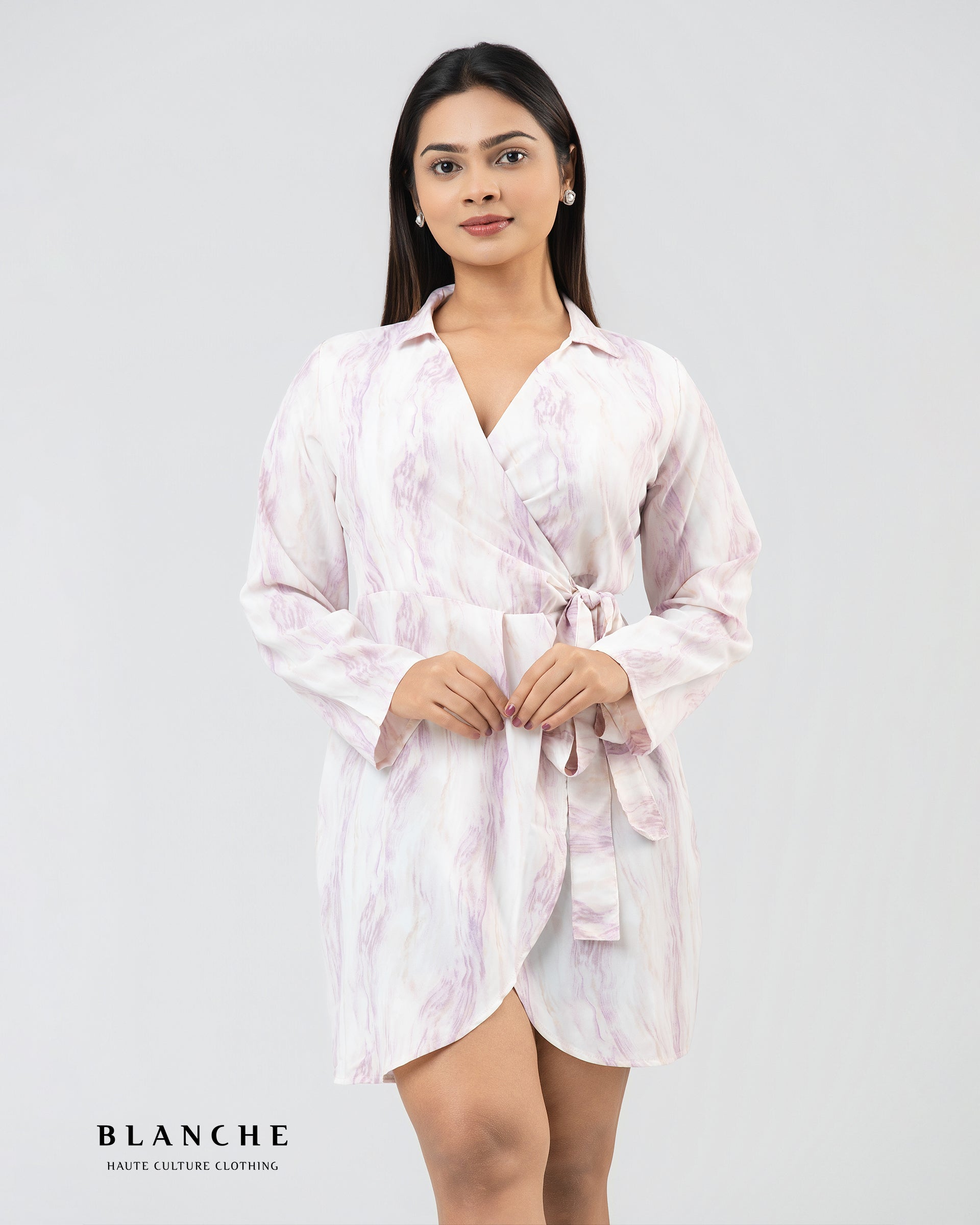 Side Knot Long Sleeve Short Dress