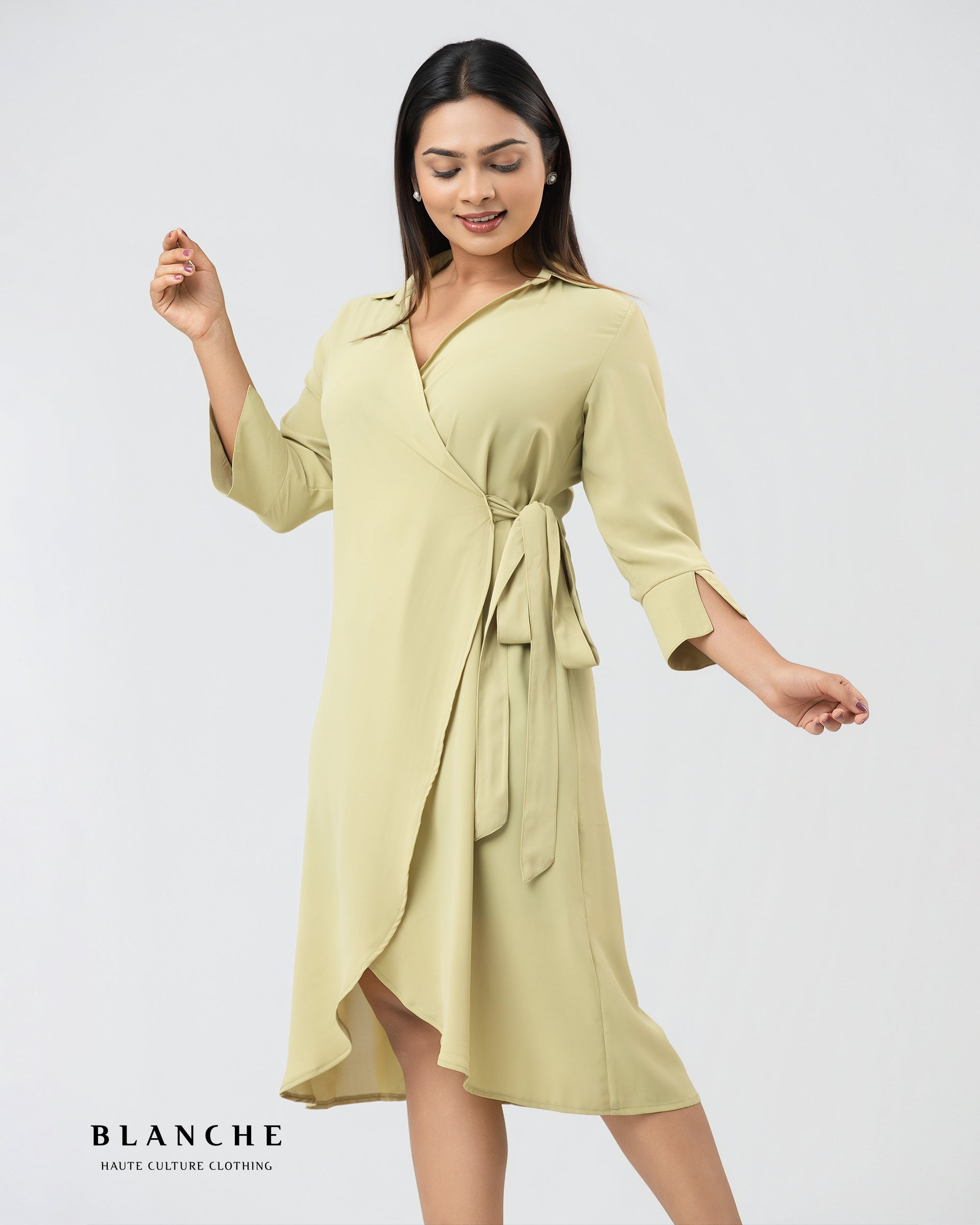 Side Knot Overlap Lemon Short Dress