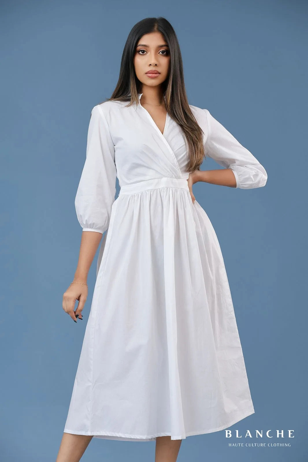 White Wrap Cotton Midi Dress