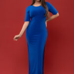 Back Tie Split Thigh Dress - Blue