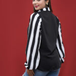 Turn-down Collar Striped Sleeve Shirt