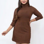 High Neck Solid Sweater Mini Dress