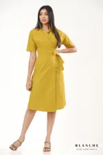 Golden Mustard Wrap Dress - Image 2