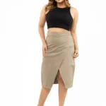 Khaki A-Line Wrap Midi Skirt