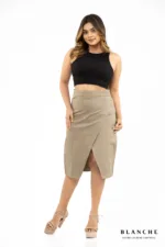 Khaki A-Line Wrap Midi Skirt