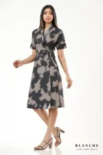 Monochrome Wrap Midi Dress - Image 3
