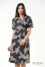 Monochrome Wrap Midi Dress