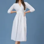 White Wrap Cotton Midi Dress