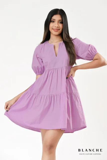 Lilac Puff Sleeve Mini Dress