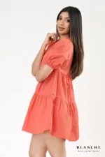 Coral Puff Sleeve Mini Dress - Image 2