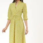 Yellow Floral Wrap Midi Dress