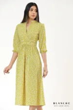 Yellow Floral Wrap Midi Dress