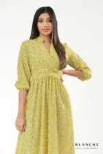 Yellow Floral Wrap Midi Dress - Image 2
