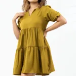 Khaki Puff Sleeve Mini Dress