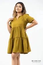 Khaki Puff Sleeve Mini Dress