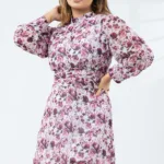 Classic High-Neck Pink Floral Dress