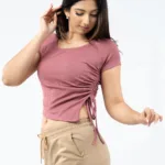 Rosé Side-Tie Rib Crop