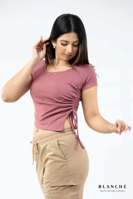 Rosé Side-Tie Rib Crop