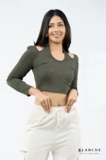 Cutout Olive Ribbed Top