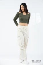 Cutout Olive Ribbed Top - Image 2