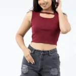 Burgundy Cut-Out Ribbed Top