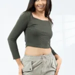 Olive Long Sleeve Ribbed Top