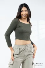 Olive Long Sleeve Ribbed Top