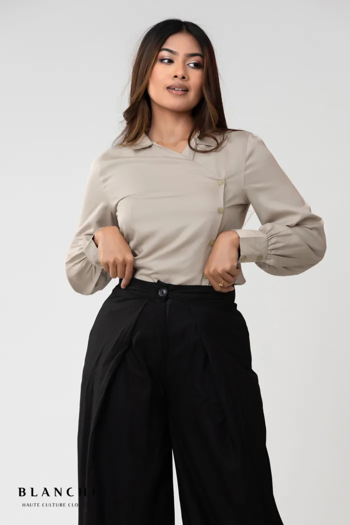 Beige Asymmetric Button Shirt - Image 1