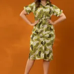 Boho Patchwork Shirt Dress - Light Green