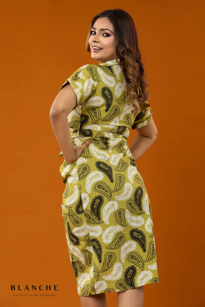 Boho Patchwork Shirt Dress - Light Green - Image 2