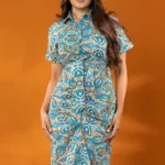 Boho Patchwork Shirt Dress - Sky Blue