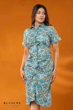 Boho Patchwork Shirt Dress - Sky Blue - Image 2
