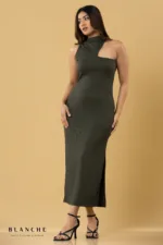 Cutout High - Neck Maxi Dress - Olive