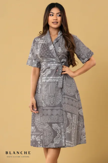Geometry Print Wrap Dress